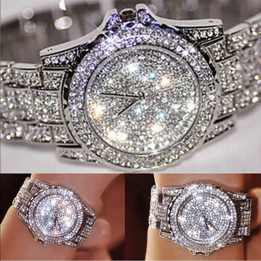 Silvertone Full Bling Watch